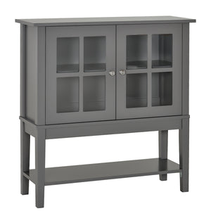 English Elm Coffee Bar Cabinet with Tempered Glass X-Door, Farmhouse Sideboard Buffet with Drawers & Adjustable Shelf Charcoal grey W2225142652