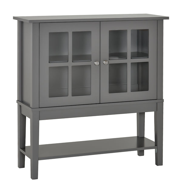 English Elm Coffee Bar Cabinet with Tempered Glass X-Door, Farmhouse Sideboard Buffet with Drawers & Adjustable Shelf Charcoal grey W2225142652