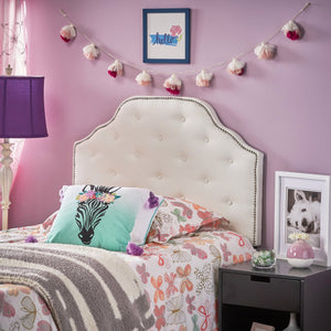 English Elm Christopher Knight Home® - Tufted Upholstered Headboard Twin Size with Button Diamond Stitch, Nailhead Trim and Adjustable Height Ivory 60665.00