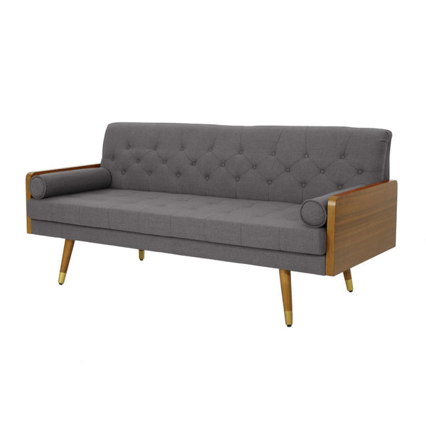 English Elm Aidan Tufted Fabric Sofa with Diamond Stitching and Gold Tipped Rubberwood Legs Grey 61688.00GRY