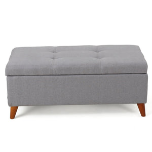 English Elm Christopher Knight Home® - Home Tufted Ainsley Button Storage Ottoman Bench with Hinged Lid, 38" Wide Fabric Seat, Birch Legs, Stylish Hidden Storage for Living Room or Bedroom LIGHT GREY 74491.00LGY
