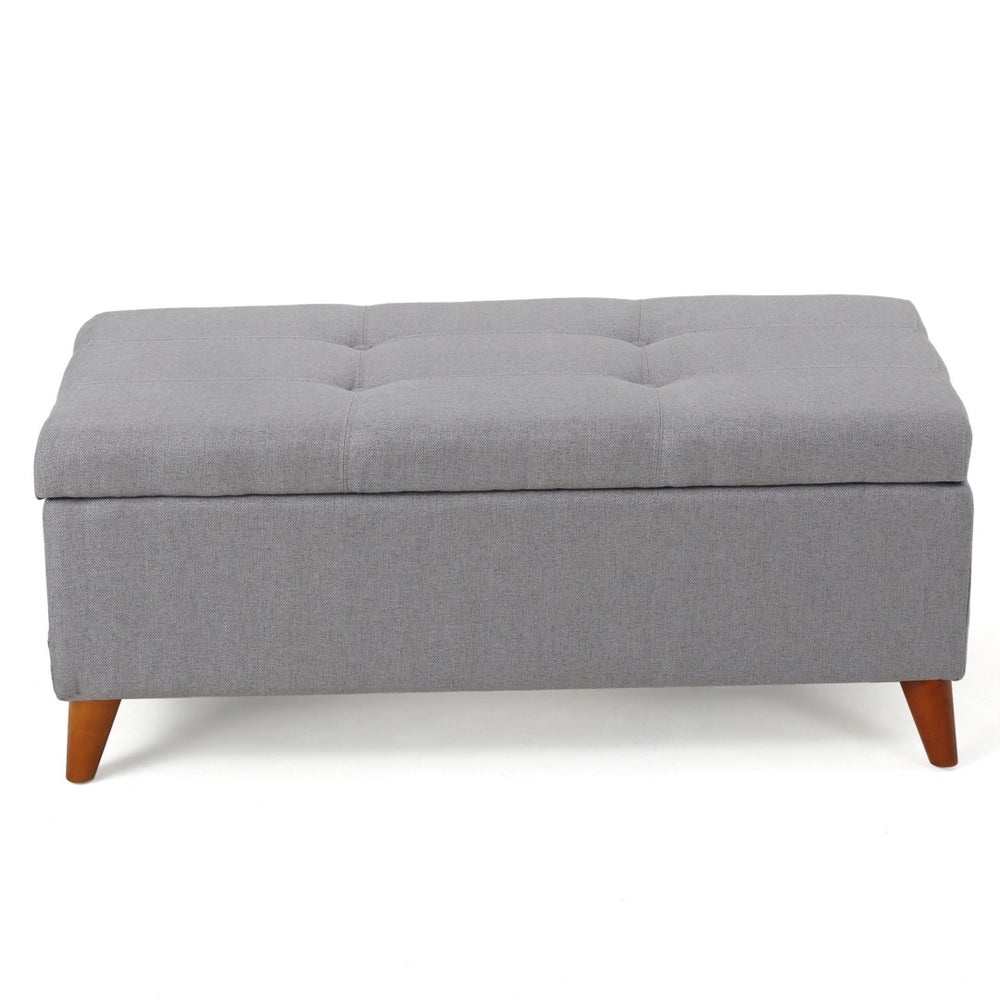 English Elm Storage Ottoman Bench with Lift Top Grey Upholstered Rolled Arm Traditional Style 74491.00LGY