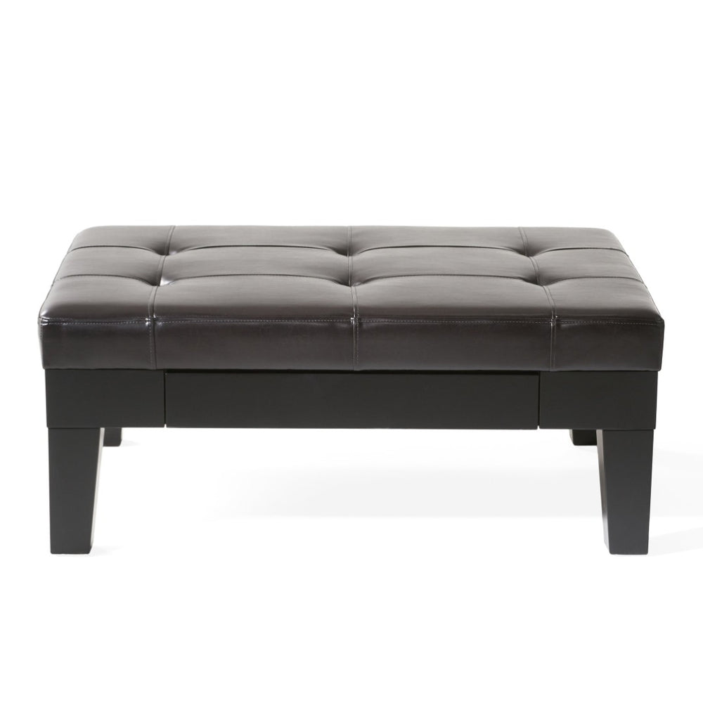 English Elm Chatham Bonded Leather Storage Ottoman with Slide Out Drawer and Tapered Legs 52423.00