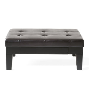 English Elm Chatham Bonded Leather Storage Ottoman with Slide Out Drawer and Tapered Legs 52423.00