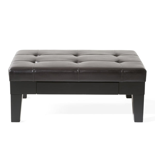 English Elm Chatham Bonded Leather Storage Ottoman with Slide Out Drawer and Tapered Legs 52423.00