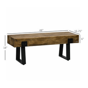 English Elm Garden Rustic Wood-Effect Concrete Bench with Black Metal Legs, Indoor/Outdoor Entryway Seating W2225142663