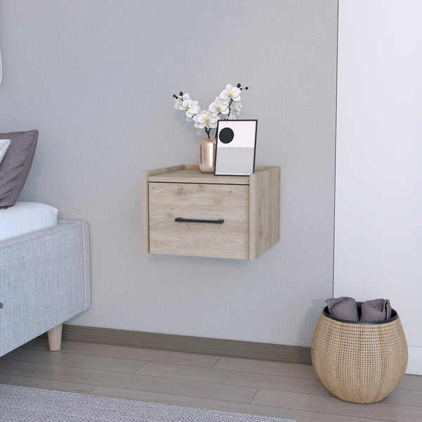 English Elm Floating Nightstand Calion Wall-Mounted Drawer Shelf, Light Gray Engineered Wood, Space-Saving Design B092142802