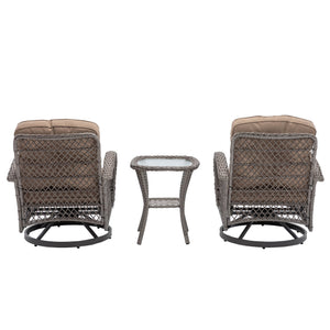 English Elm 3 Pieces Outdoor Swivel Rocker Patio Chairs Set with 360° Rotation, Tempered Glass Table & Plush Cushions khaki W640142462