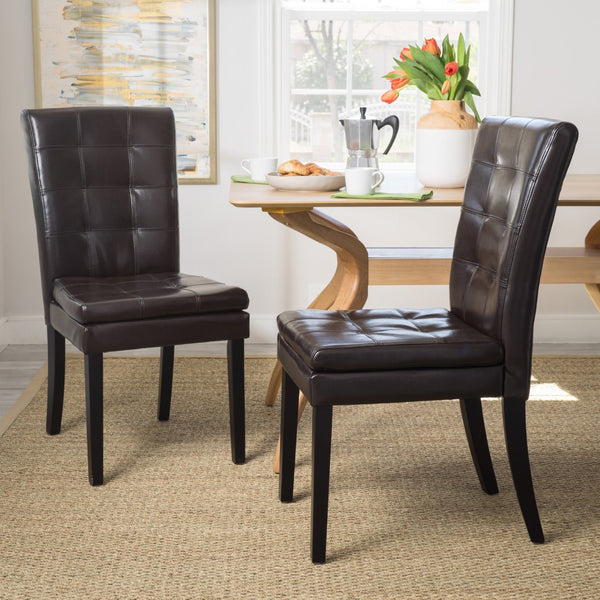 English Elm Badin Tufted Bonded Leather Dining Chairs Rubberwood Frame Set of 2 Contemporary 53447.00PU