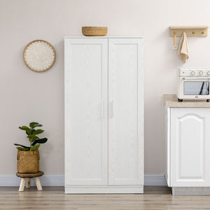 English Elm 63" Kitchen Pantry Storage Cabinet White — 14-Tier Freestanding Cupboard with Adjustable Shelves, Anti-Tip Safety, Versatile Room Storage W2225S00028