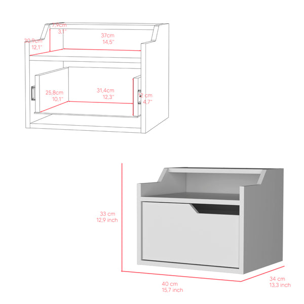 English Elm Floating Nightstand Chester Wall-Mount White — Modern Floating Nightstand with Drawer, Dual-Tier Surface, Space-Saving Design B092142805