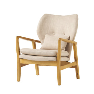 English Elm Christopher Knight Home® - Mid Mid Century Modern Fabric Club Chair with Button-Tufted Back and Accent Pillow, Tapered Birch Legs, Stylish Comfort (31.25˝W x 26.25˝D x 32.75˝H) Beige 59135.00