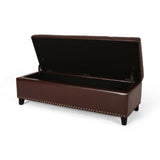 Christopher Knight Home® - Noble House - Gavin Contemporary Storage Ottoman with Nailhead Trim, Chestnut Brown