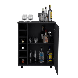 English Elm Bar Cart Cisco Black - Engineered Wood Bar Cart with Bottle Rack, Cabinet Storage & Smooth Casters for Entertaining Elegance B092142857