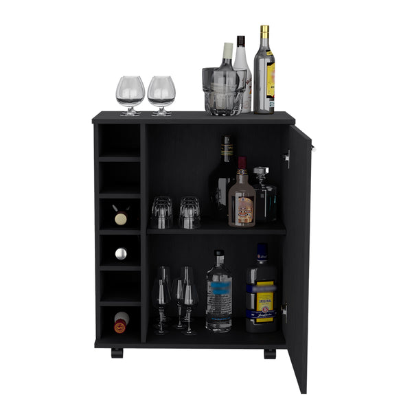 English Elm Bar Cart Cisco Black - Engineered Wood Bar Cart with Bottle Rack, Cabinet Storage & Smooth Casters for Entertaining Elegance B092142857