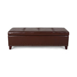 Christopher Knight Home® - Noble House - Gavin Contemporary Storage Ottoman with Nailhead Trim, Chestnut Brown