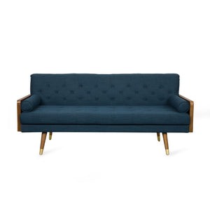 English Elm Aidan Tufted Fabric Sofa with Diamond Stitching and Gold Tipped Rubberwood Legs Navy Blue 61688.00NBLU