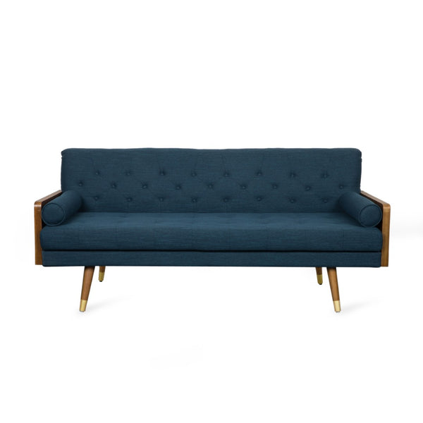 English Elm Aidan Tufted Fabric Sofa with Diamond Stitching and Gold Tipped Rubberwood Legs Navy Blue 61688.00NBLU