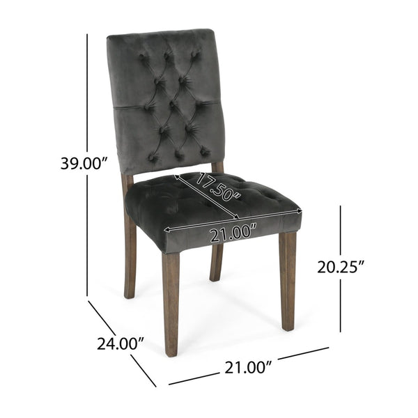 English Elm Dining Chairs Set of 2 Button Tufted Upholstered Seats with Weathered Wood Legs 72611.00NVLT