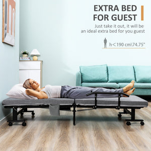 English Elm Rollaway Folding Guest Bed with 3.25" Foam Mattress, Adjustable Backrest, Steel Frame on Wheels W2225142645