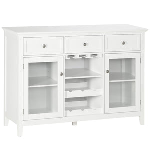 English Elm Coffee Bar Cabinet with Glass Doors, 3 Drawers, 6-Bottle Rack, Stemware Storage, White Sideboard W2225S00025