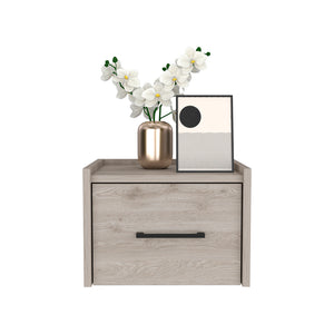 English Elm Floating Nightstand Calion Wall-Mounted Drawer Shelf, Light Gray Engineered Wood, Space-Saving Design B092142802