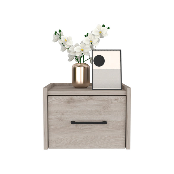 English Elm Floating Nightstand Calion Wall-Mounted Drawer Shelf, Light Gray Engineered Wood, Space-Saving Design B092142802