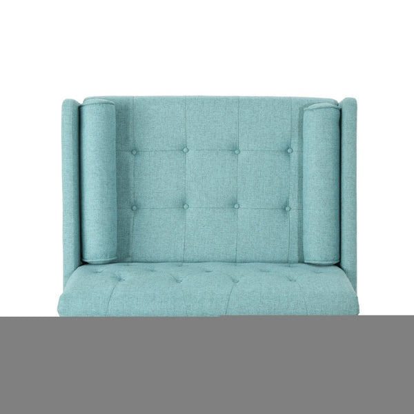 English Elm Club Chair Tufted Accent Seat with Bolster Pillows and Gold Splayed Legs for Living Room 63050.00BLU