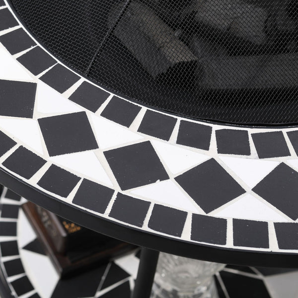 English Elm 30" 3-in-1 Outdoor Fire Pit Dining Table with Ceramic Top, Ice Bucket, Storage Shelf & Spark Screen W2225142618