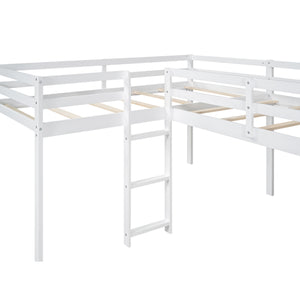 English Elm L-Shaped Twin Loft Bed with Slide and Wide Ladder — Solid Pine & MDF, Corner-Saving Space-Smart Design White GX000242AAK-1