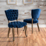 Christopher Knight Home® Set of 2 Bates Tufted Navy Blue Velvet Dining Chairs