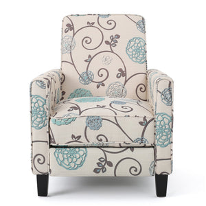 English Elm Christopher Knight Home® - Floral Upholstered Push Back Chair with Lumbar Support and Soft Armrests in White & Blue for Cozy Elegance 52422.00FWBLU