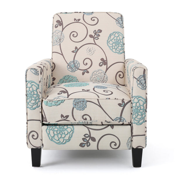 English Elm Christopher Knight Home® - Floral Upholstered Push Back Chair with Lumbar Support and Soft Armrests in White & Blue for Cozy Elegance 52422.00FWBLU
