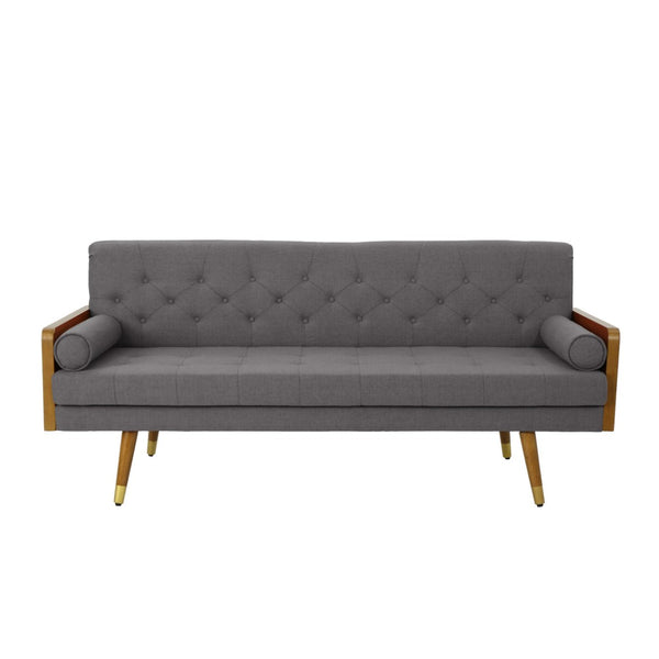 English Elm Aidan Tufted Fabric Sofa with Diamond Stitching and Gold Tipped Rubberwood Legs Grey 61688.00GRY