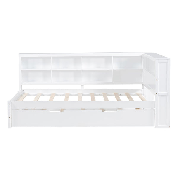 English Elm Wooden Twin Daybed with Storage Drawers Usb Charging Shelf and Pine Frame N733S347509K