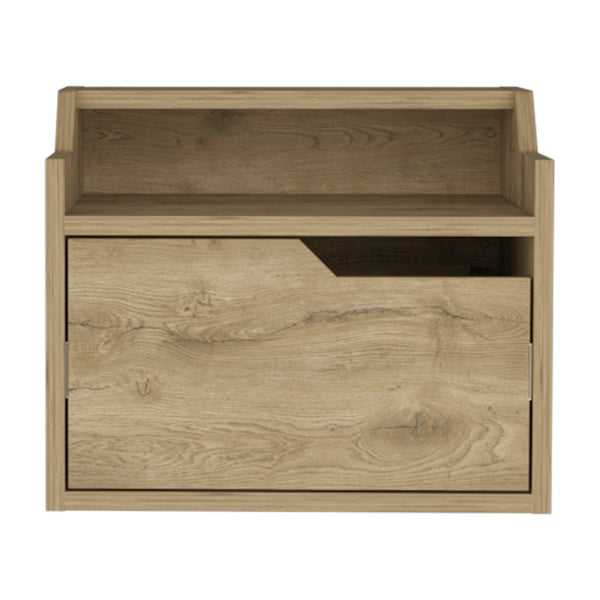 English Elm Floating Nightstand Chester Macadamia Beige – Wall-Mount Floating Shelf with Spacious Drawer, Dual-Tier Design for Modern Bedrooms B092142803