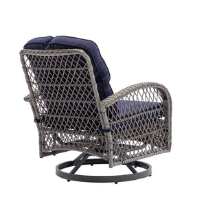 English Elm 3 Pieces Outdoor Swivel Rocker Patio Chairs Set with 360° Rotation, Tempered Glass Table & Plush Cushions Navy Blue W640142463
