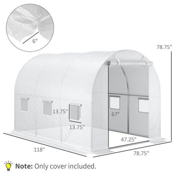 English Elm 9.8' Greenhouse Cover Replacement 118"x78.75" Waterproof 140G PE Tarp with 6 Vents, Zip Door, Reinforced Edge W2225142625