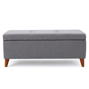 English Elm Storage Ottoman Bench with Lift Top Grey Upholstered Rolled Arm Traditional Style 74491.00GRY