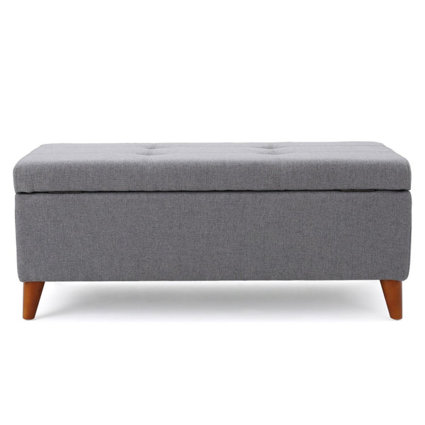 English Elm Storage Ottoman Bench with Lift Top Grey Upholstered Rolled Arm Traditional Style 74491.00GRY