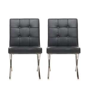 English Elm Christopher Knight Home® - PAVILION Dining Chair Set of 2 with Button-Tufted Waffle Stitching and Polished Silver X-Leg Base Black 59927.00