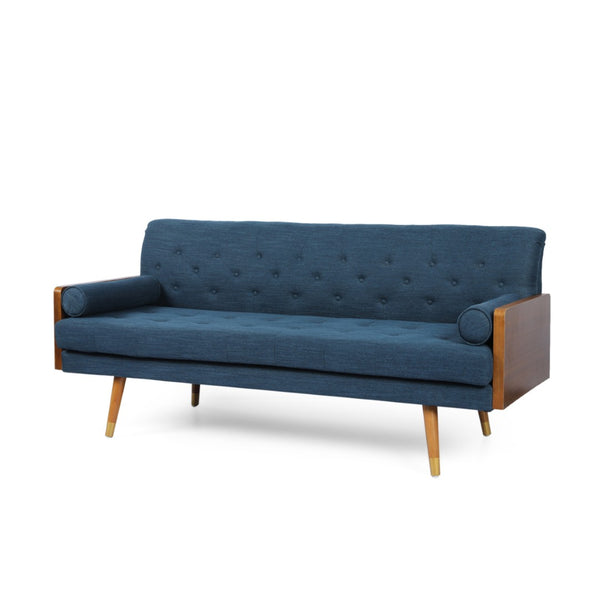 English Elm Aidan Tufted Fabric Sofa with Diamond Stitching and Gold Tipped Rubberwood Legs Navy Blue 61688.00NBLU
