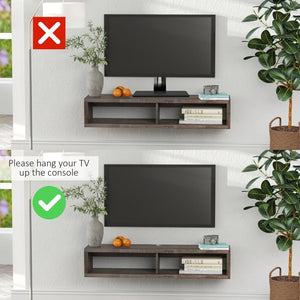 English Elm Wall Mounted Floating Media Console Shelf with Open Storage for Modern Living Spaces W2225142649