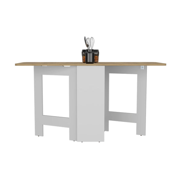 English Elm Folding Dining Table Evart — Space-Saving White/Macadamia Engineered Wood, Sturdy 22lb Capacity, Versatile Use B092142800