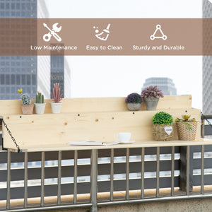 English Elm Hanging Spruce Balcony Table — Foldable Outdoor Railing Bar Desk, Weatherproof, Fits 3.9" Thick Rails W2225142492