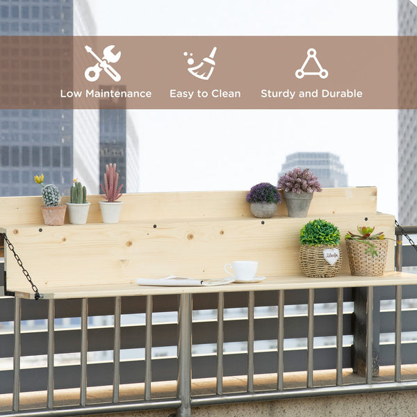 English Elm Hanging Spruce Balcony Table — Foldable Outdoor Railing Bar Desk, Weatherproof, Fits 3.9" Thick Rails W2225142492