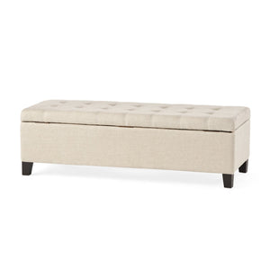 English Elm Storage Ottoman Bench with Button Tufted Waffle Lid for Bedroom or Living Room 68087.00DBGELNN