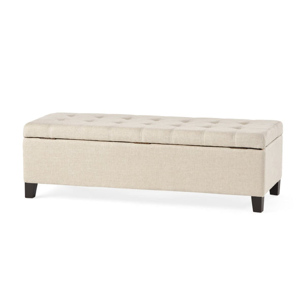 English Elm Storage Ottoman Bench with Button Tufted Waffle Lid for Bedroom or Living Room 68087.00DBGELNN