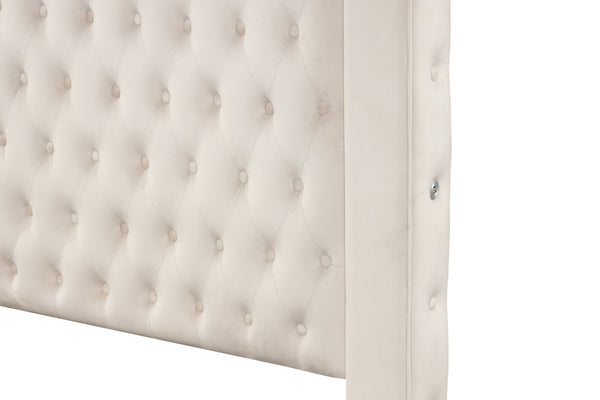 English Elm Luxurious Luxurious Four-Poster Full Bed In Soft Cream - Elegant Design, Tufted Headboard, No Box Spring Needed! B009S01194