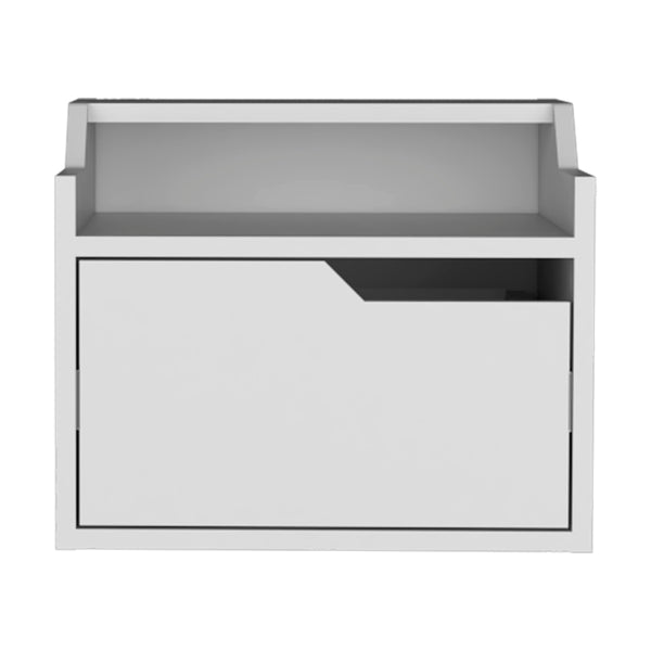 English Elm Floating Nightstand Chester Wall-Mount White — Modern Floating Nightstand with Drawer, Dual-Tier Surface, Space-Saving Design B092142805